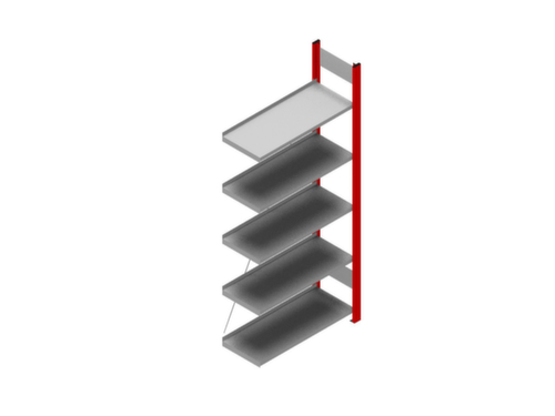 hofe Akten-Steckregal Anbaufeld, 5 Böden, RAL3000 Feuerrot / RAL9006 Weißaluminium