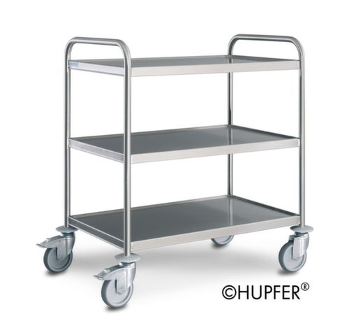 Hupfer Edelstahl-Etagenwagen mit Antidröhnmatten, Traglast 120 kg, 3 Etagen Standard 1 L