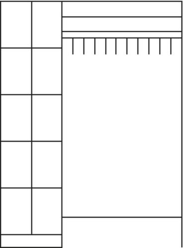 C+P Schließfach-Garderobe Classic mit 10 Fächern + Hutablage + Schuhrost, Breite 1410 mm Technische Zeichnung 1 L