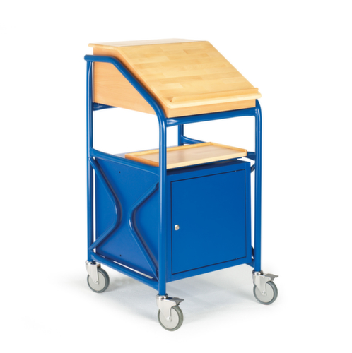 Rollcart Mobiles Pult mit Schrank, RAL5010 Enzianblau Standard 1 L