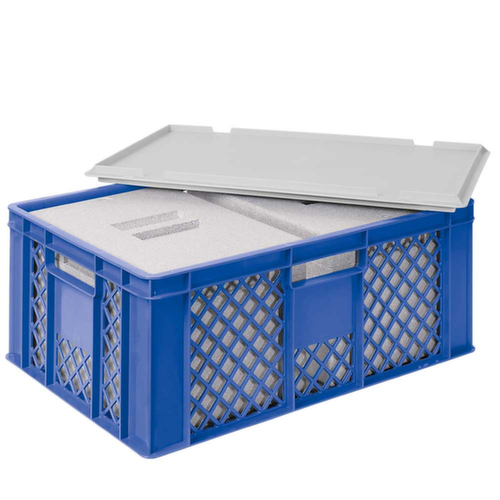 Euronorm-Stapelbehälter mit 2 Isolierboxen, blau, Inhalt 43 l, Auflagedeckel für Isolierbox Standard 1 L