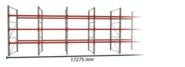 META Palettenregal MULTIPAL HxB 3300x17275 mm mit 4 Lagerebenen für insgesamt 72 Paletten