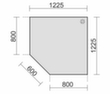 Gera Eckiges Verkettungselement Pro 90° für C-Fußgestell, Breite x Tiefe 1225 x 1225 mm, Platte Nussbaum Technische Zeichnung 1 S
