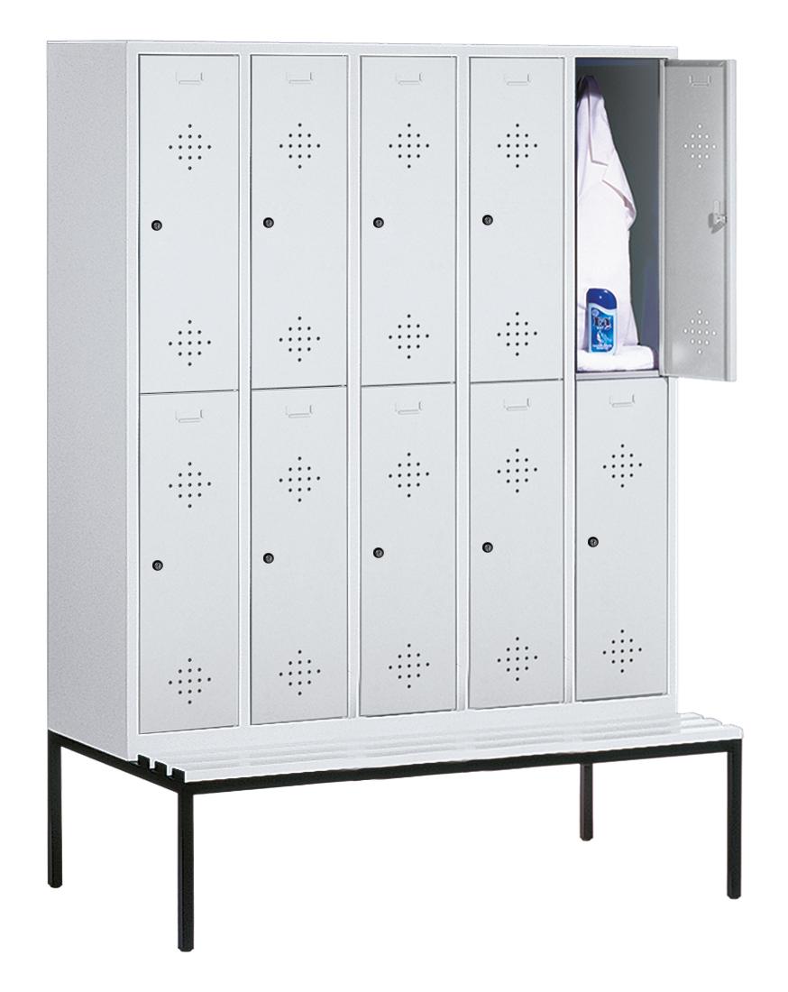 C+P Doppelstöckiger Umkleideschrank Classic mit Sitzbank + 5x2 Abteile, Abteilbreite 300 mm