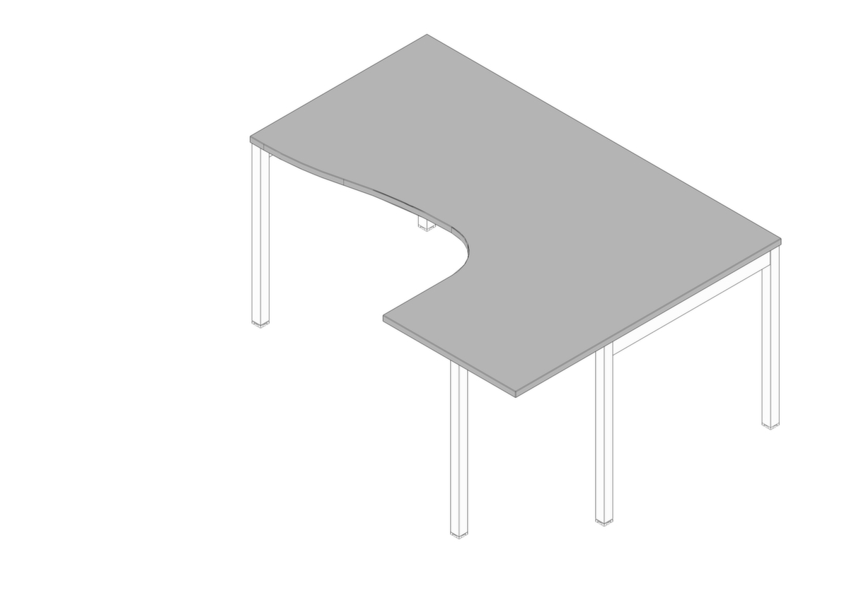 Quadrifoglio Winkel-Schreibtisch Practika, 4-Fußgestell, Breite 1600 mm, grau/weiß