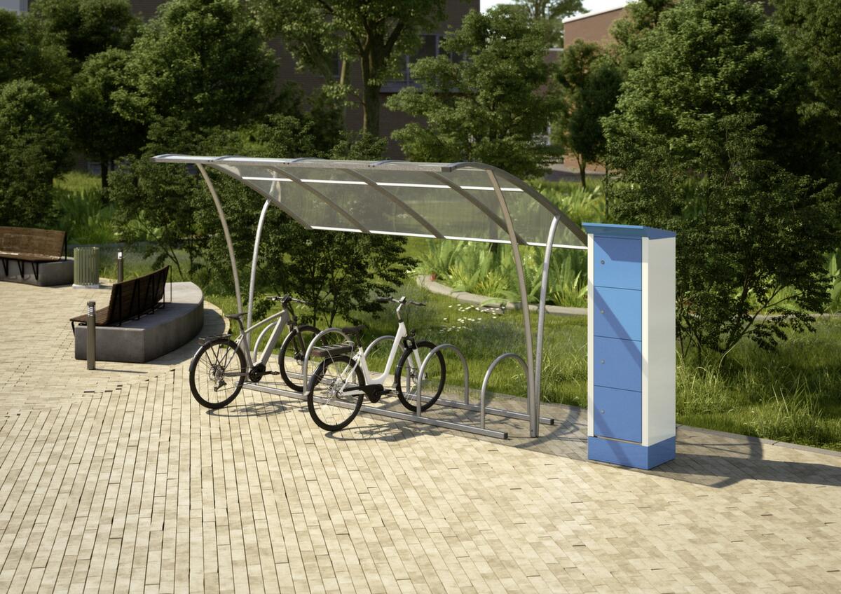 Thurmetall E-Bike Ladestation, Ausführung CH, RAL9006 Weißaluminium/RAL9006 Weißaluminium Milieu 1 ZOOM