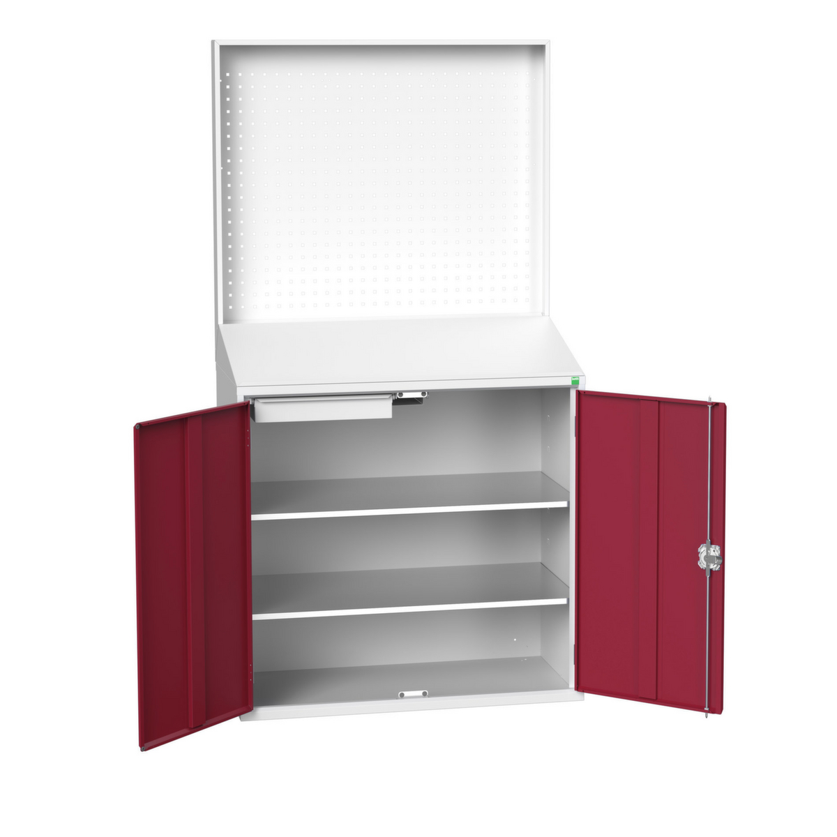 bott Pultschrank verso mit Rückwand, RAL7035 Lichtgrau/RAL3004 Purpurrot Standard 1 ZOOM