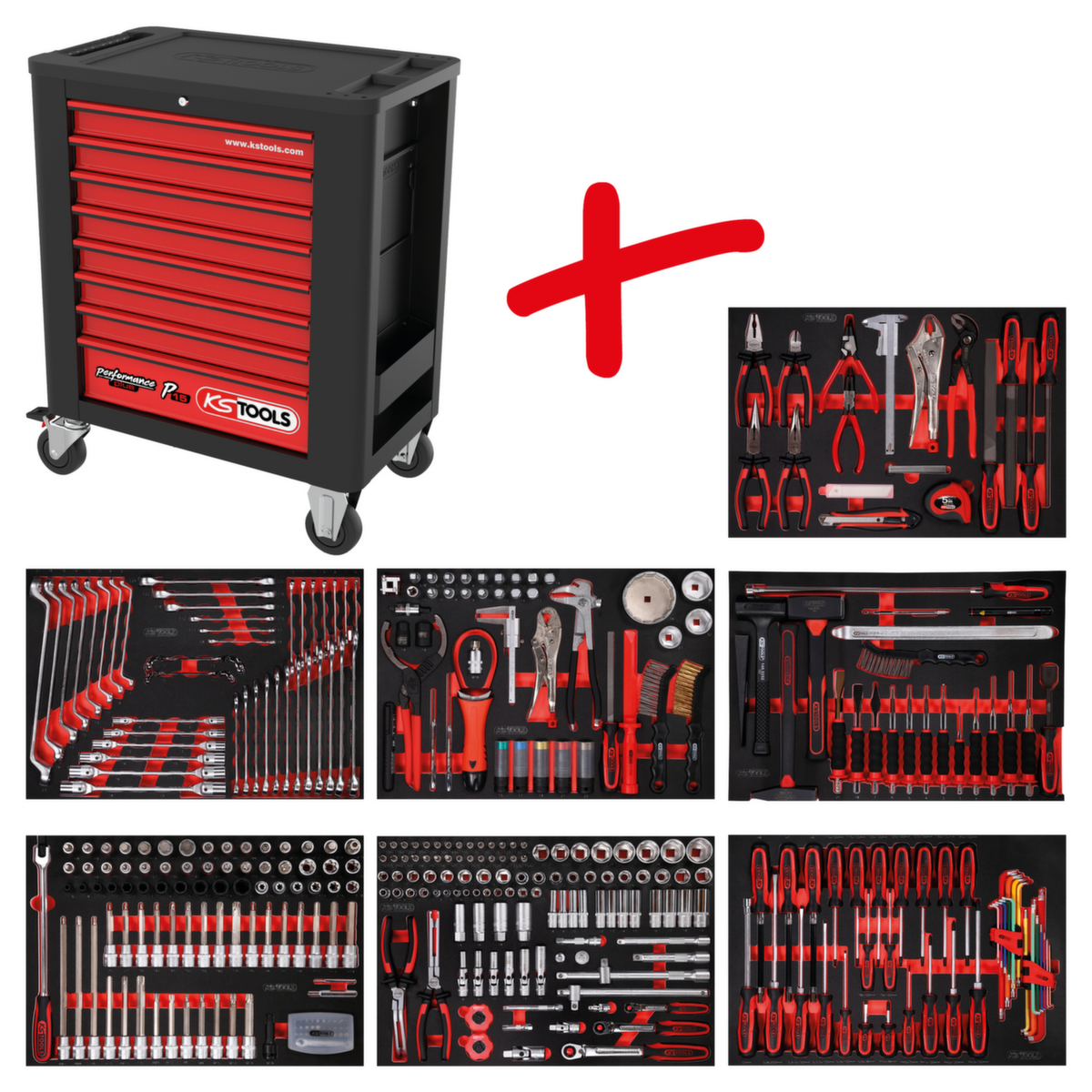 KS Tools Performanceplus Werkstattwagen-Satz P15 mit 397 Werkzeugen für 7 Schubladen Standard 2 ZOOM