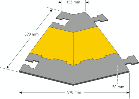 Moravia Winkelstück MORION für breite Kabelbrücke, Breite 590 mm, gelb/schwarz Technische Zeichnung 1 ZOOM