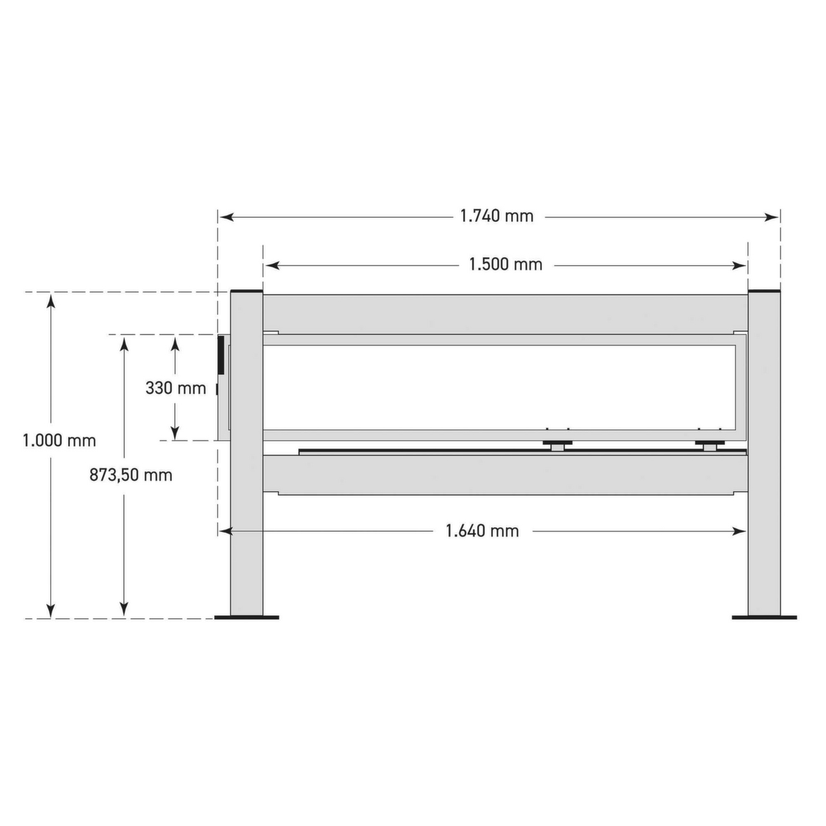 BLACK BULL Schiebetür-Set XL-Line, Schiebetür-Set, Höhe x Breite 1000 x 1740 mm Technische Zeichnung 1 ZOOM