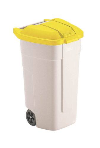 Rubbermaid Poubelle pour matières recyclables, 100 l, beige, couvercle jaune  L