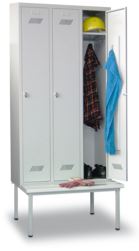 PAVOY Armoire vestiaire Basis gris clair avec banc + 3 compartiments, largeur de compartiment 400 mm