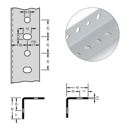 hofe Rack de stockage Profil d'auto-assemblage, longueur 2 m, RAL7035 gris clair  L