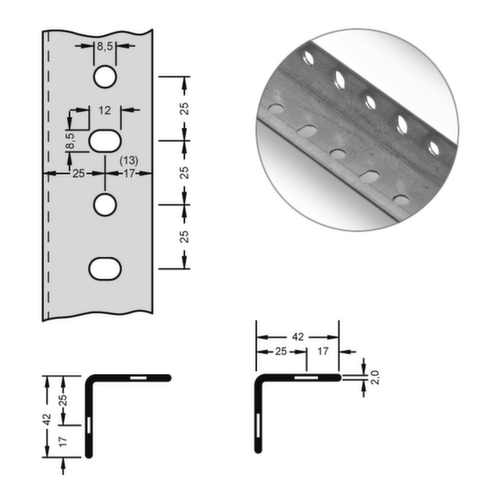 hofe Rack de stockage Profil d'auto-assemblage, longueur 3 m, avec revêtement en zinc anti-corrosion  L