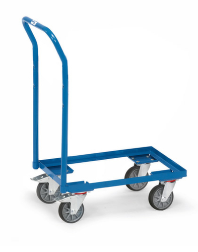 fetra Chariot avec barre de poussée ESD pour bac norme Europe, force 250 kg, plateau longueur x largeur 610 x 410 mm  L