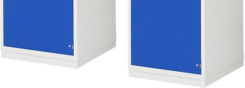 RAU établi Serie 7000 avec piètement en blocs à tiroirs, 16 tiroirs, RAL7035 gris clair/RAL5010 bleu gentiane  L