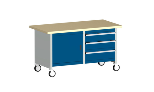 bott Bloc établi mobile cubio, 3 tiroirs, 1 armoire, RAL7035 gris clair/RAL5010 bleu gentiane  L