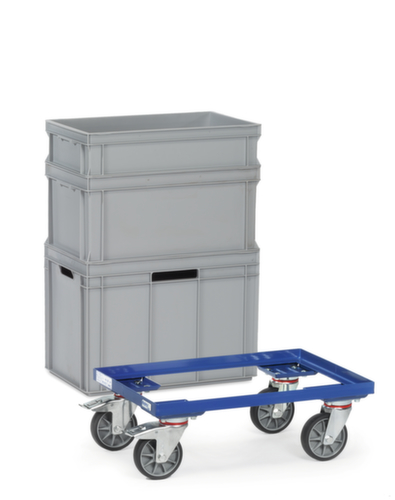 fetra Rouleau de transport pour conteneurs Euonorm avec cadre à angle ouvert, force 250 kg, RAL5007 bleu brillant  L