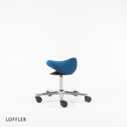 Löffler Tabouret selle de cheval Sedlo avec réglage en hauteur, assise bleu, roulettes  L