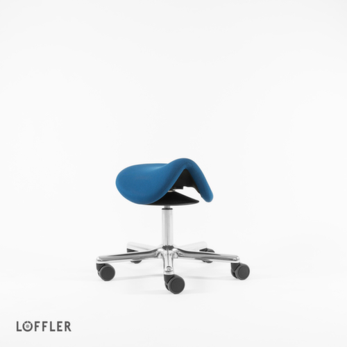 Löffler Tabouret selle de cheval Sedlo avec réglage en hauteur, assise bleu, roulettes