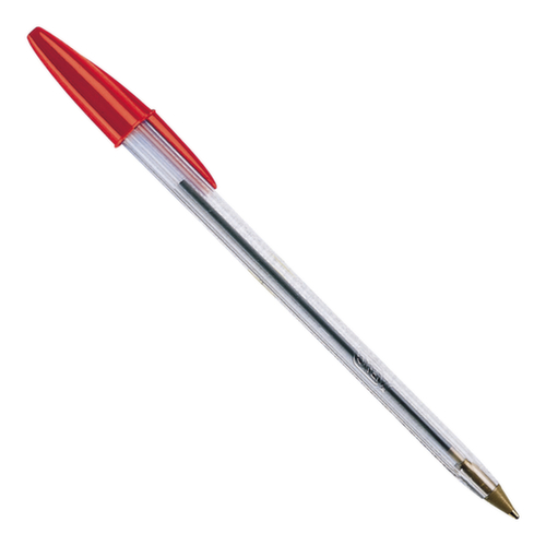 BIC® Stylo à bille Cristal, couleur de police rouge, tige transparent  L