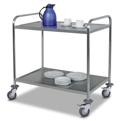 Chariot pour l'alimentaire acier inoxydable avec plateaux insonorisés, force 60 kg, 2 plateaux  L