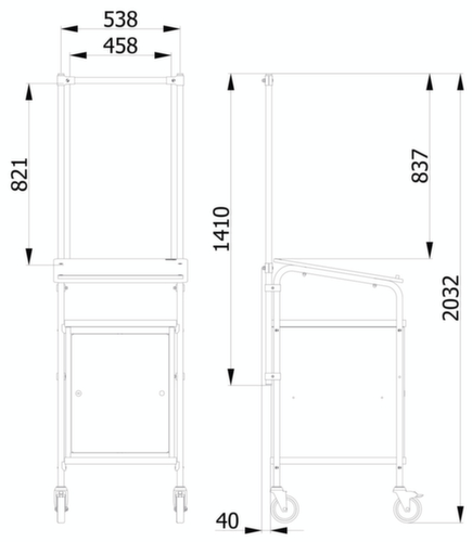 fetra Paroi de protection hygiénique pour servante d'atelier, hauteur x largeur 1410 x 571 mm  L