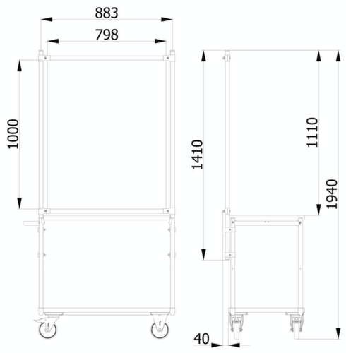 fetra Paroi de protection hygiénique pour servante d'atelier, hauteur x largeur 1410 x 916 mm  L