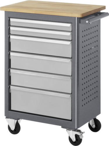 RAU Établi mobile Basic 6030, 6 tiroirs, 1 plaque perforée, anthracite/RAL7035 gris clair