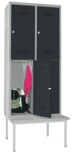 PAVOY Armoire vestiaire à deux niveaux Basis avec banc + 2x2 compartiments, largeur de compartiment 400 mm