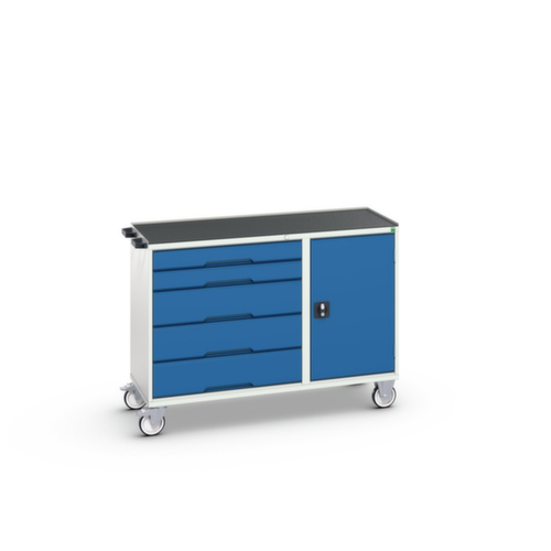 bott poste de travail mobile verso, 5 tiroirs, 1 armoire, RAL7035 gris clair/RAL5010 bleu gentiane  L