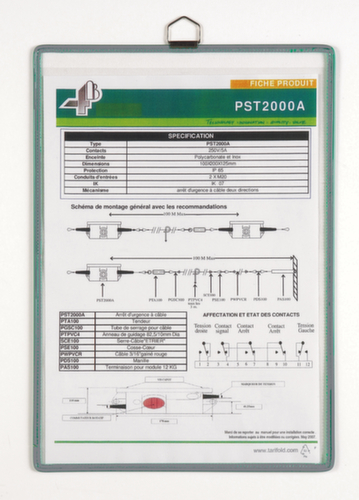 tarifold Pochette pour brochure suspendue, DIN A4, fixation avec œillet métallique  L