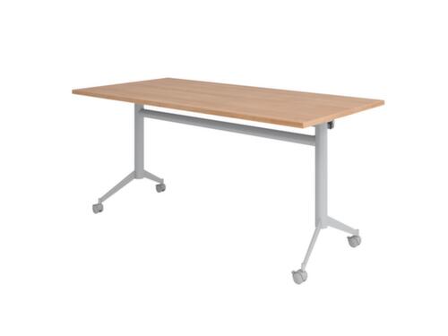 Table pliante roulante, hauteur x largeur x profondeur 750 x 1600 x 800 mm, panneau noyer