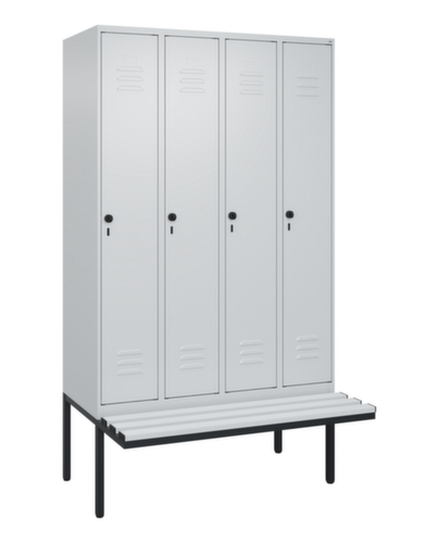 C+P Armoire vestiaire avec banc Classic Plus pour une séparation en noir et blanc, largeur de compartiment 300 mm