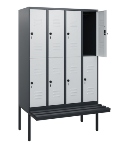 C+P Armoire vestiaire à deux niveaux Classic Plus avec banc, largeur de compartiment 300 mm  L