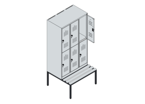 C+P Armoire vestiaire à deux niveaux Classic Plus avec banc, largeur de compartiment 300 mm  L