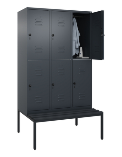 C+P Armoire vestiaire à deux niveaux Classic Plus avec banc, largeur de compartiment 400 mm  L