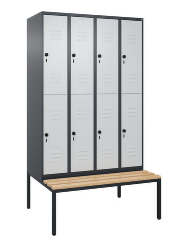 C+P Armoire vestiaire à deux niveaux Classic Plus avec banc, largeur de compartiment 300 mm