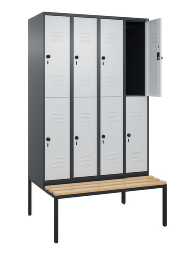 C+P Armoire vestiaire à deux niveaux Classic Plus avec banc, largeur de compartiment 300 mm  L