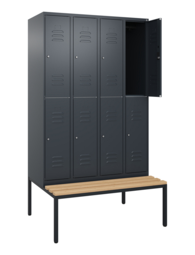 C+P Armoire vestiaire à deux niveaux Classic Plus avec banc, largeur de compartiment 300 mm  L