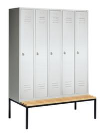 C+P Armoire vestiaire Classic gris clair avec banc + 5 compartiments, largeur de compartiment 300 mm