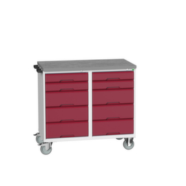 bott poste de travail mobile verso, 10 tiroirs, 1 barre de poussée, RAL7035 gris clair/RAL3004 rouge pourpre