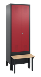 C+P Armoire vestiaire Evolo avec banc à l'avant + 2 compartiments verrouillables ensemble, largeur de compartiment 300 mm