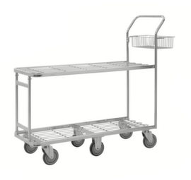 Kongamek Chariot avec barre de poussée à 2 plateaux, force 400 kg, plateau longueur x largeur 1080 x 415 mm