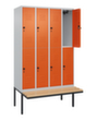 C+P Armoire vestiaire à deux niveaux Classic Plus avec banc, largeur de compartiment 300 mm  S