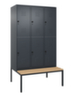 C+P Armoire vestiaire à deux niveaux Classic Plus avec banc, largeur de compartiment 400 mm