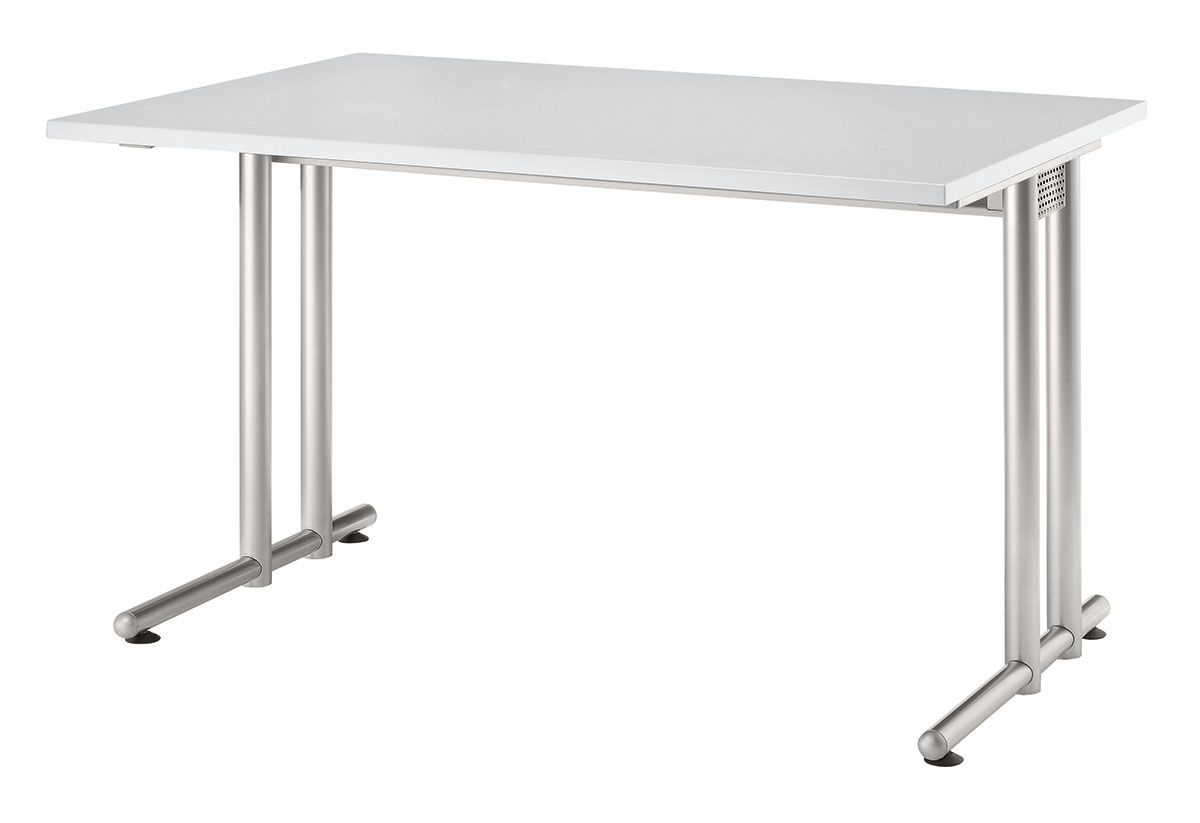 Bureau Terra Nova avec piètement en C, largeur x profondeur 1200 x 800 mm, plaque gris clair