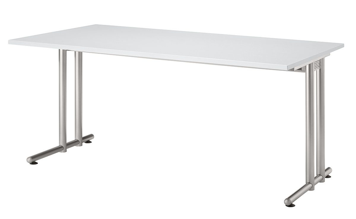 Bureau Terra Nova avec piètement en C, largeur x profondeur 1600 x 800 mm, plaque gris clair