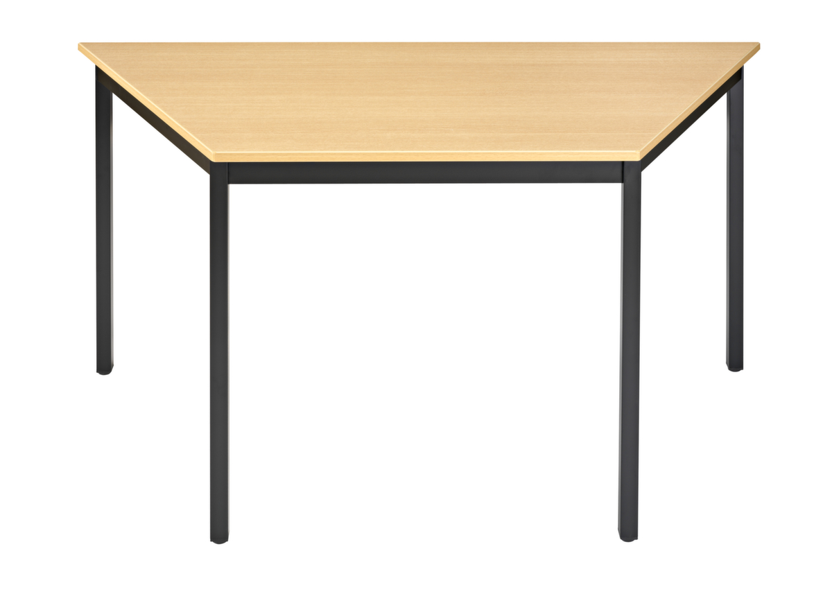 Table polyvalente trapézoïdale en tube carré, largeur x profondeur 1400 x 595 mm, panneau hêtre