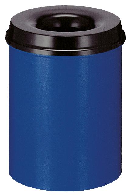 Corbeille à papier autoextinguible en acier, 15 l, bleu, partie supérieure noir  ZOOM